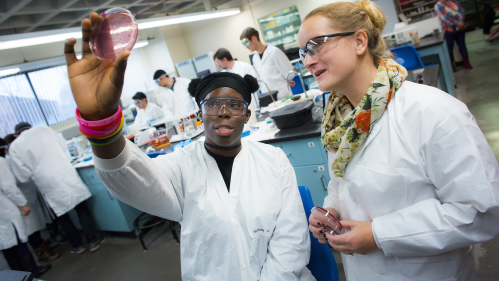 Nneoma V. Nsofar (SEBS '18) with Biochem and Microbiology assistant teaching professor Ines Rauscheubach
