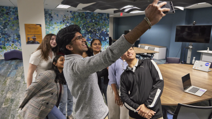 Aresty students taking a selfie in The Hatchery