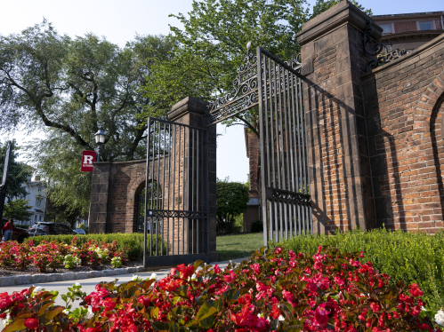 Class of 1882 Gate on the Old Queens campus during the summer