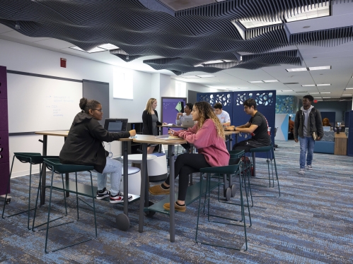 Students collaborating in The Hatchery space