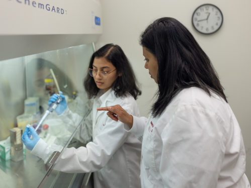 A student working with a researcher in a lab